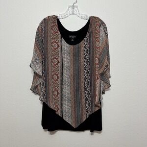 I.N. Studio Flutter Sleeve Vertical Chiffon Layered Blouse Womens Size 1X